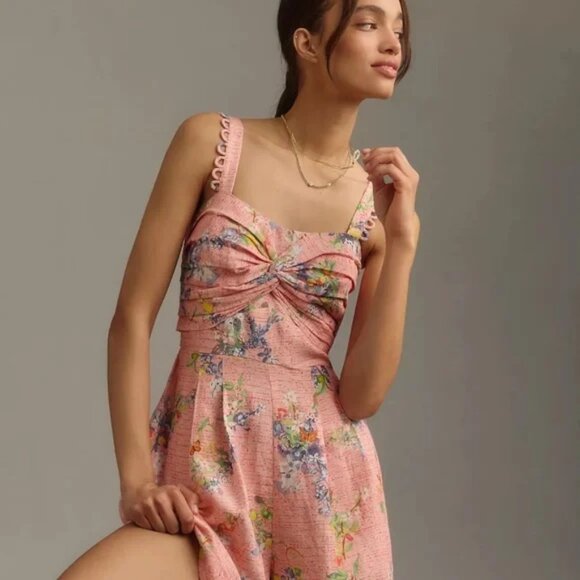 NEW ANTHROPOLOGIE Ranna Gill Floral Linen Romper Size S - Picture 2 of 8